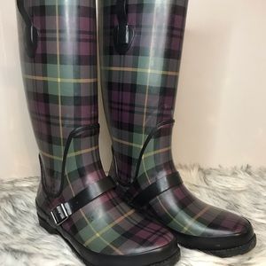 LL Bean tall plaid Wellies, Ladies size 9